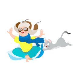 Cute Cartoon Baby boy in a pilot hat and scarf