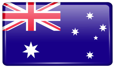 Flags Australia in the form of a magnet on refrigerator with reflections light. Vector
