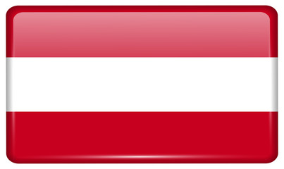 Flags Austria in the form of a magnet on refrigerator with reflections light. Vector