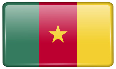 Flags cameroon in the form of a magnet on refrigerator with reflections light. Vector