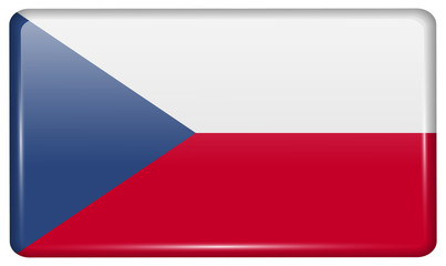 Flags Czech Republic in the form of a magnet on refrigerator with reflections light. Vector