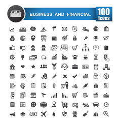 100 icons set of business and financial isolated on white backgr
