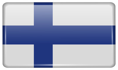 Obraz premium Flags Finland in the form of a magnet on refrigerator with reflections light. Vector