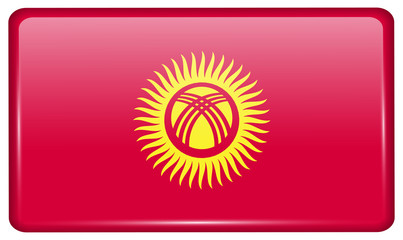 Flags Kyrgyzstan in the form of a magnet on refrigerator with reflections light. Vector