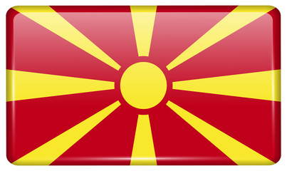 Flags Macedonia in the form of a magnet on refrigerator with reflections light. Vector