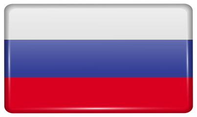 Flags Russia in the form of a magnet on refrigerator with reflections light. Vector