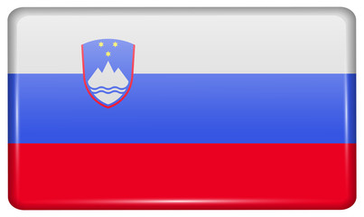 Flags Slovenia in the form of a magnet on refrigerator with reflections light. Vector
