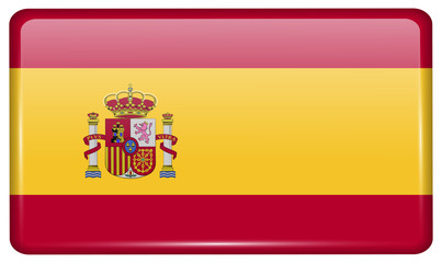 Flags Spain in the form of a magnet on refrigerator with reflections light. Vector