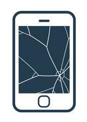 Mobile phone icon with smashed screen