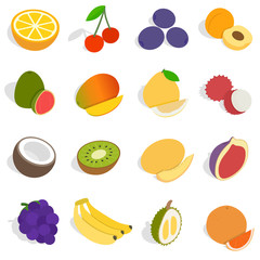 Isometric fruit icons set. Universal fruit icons to use for web and mobile UI, set of basic fruit elements isolated vector illustration