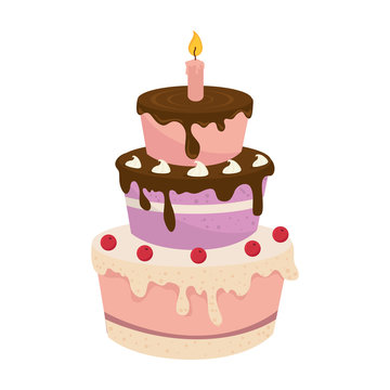 cake birthday candle celebration food dessert cream vector illustration isolated