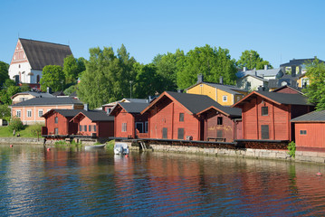 Quay of the old city june evening,  Porvoo, Finland, Northern Europe