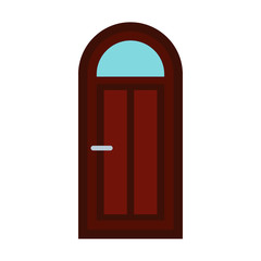 Arched wooden door icon in flat style isolated on white background