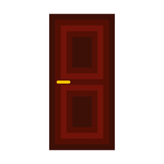 Dark wooden door icon in flat style isolated on white background