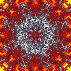 Geometric fractal background in kaleidoscope of molten metal.