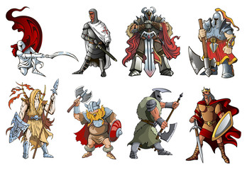 Knights and Warriors of different times, vector illustration