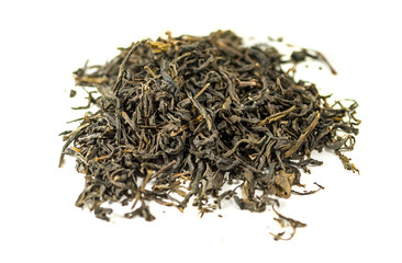 Tea with the green leaves on the white background - isolated