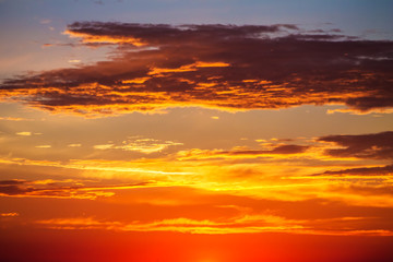 Sunset sun and clouds, sunrise nature background