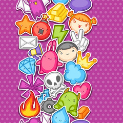 Game kawaii seamless pattern. Cute gaming design elements, objects and symbols