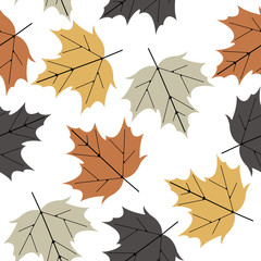 Fototapeta premium Colorful seamless pattern with maple leaves isolated on white ba