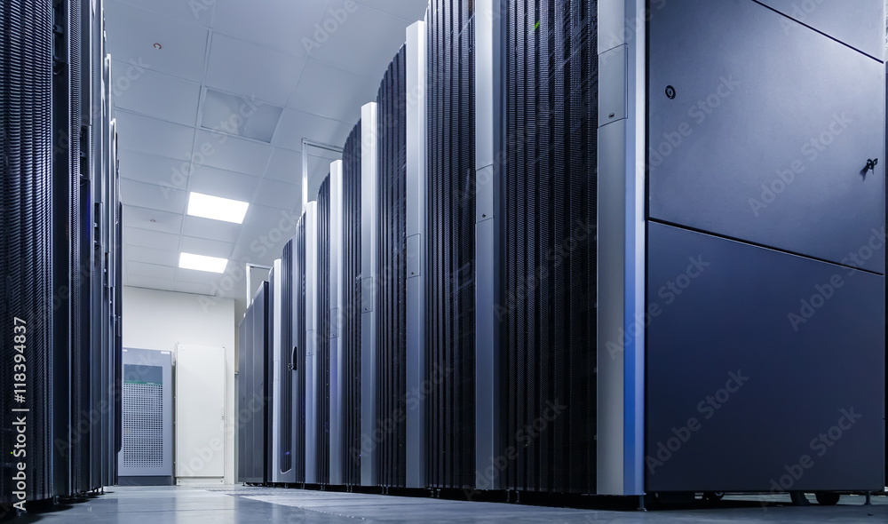 Aufkleber network server room with computers for digital tv ip communications and internet