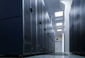 ranks of communication routers in the data center