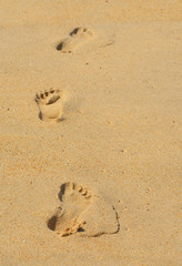 Fototapeta na wymiar empreintes de pieds sur le sable