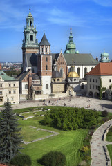 Fototapeta na wymiar Wawel Royal Cathedral (Katedra Wawelska). View from the castle tower, Wawel Hill, Krakow