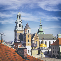Fototapeta View of Wawel Royal Cathedral (Katedra Wawelska) from the castel tower, Wawel Hill, Krakow obraz