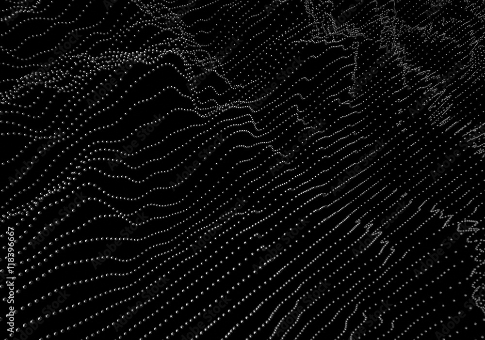 Poster abstract 3d rendering of waves with particles on black background. futuristic background with lines 