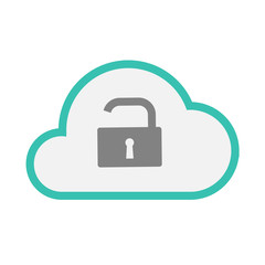 Isolated line art   cloud icon with an open lock pad