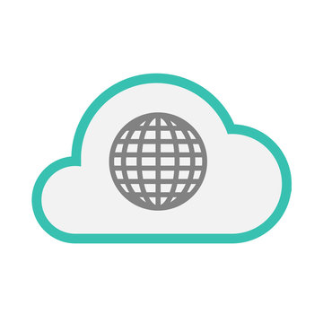 Isolated line art   cloud icon with a world globe