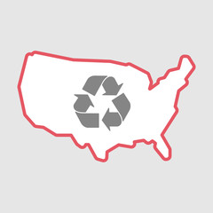 Isolated line art  USA map icon with a recycle sign