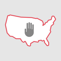 Isolated line art  USA map icon with a hand
