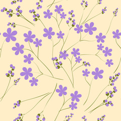 Seamless pattern with purple spring flowers. It can be used as wallpaper. Vector