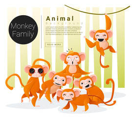 Cute animal family background with Monkeys , vector , illustration