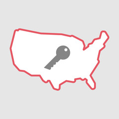 Isolated line art  USA map icon with a key