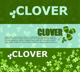 Set of horizontal banners with green clover and place for your text. Vector