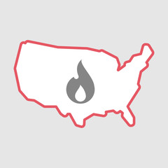 Isolated line art  USA map icon with a flame