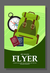 Flyers with the concept of a hike in the mountains. Extreme entertainment. Check areas. Life survival in the open or in the woods. Vector © adamchuk_leo
