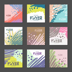 Collection of bright abstract cards for your design. Hand-drawn. Vector