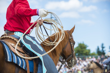 cowboy sur un cheval avec lasso