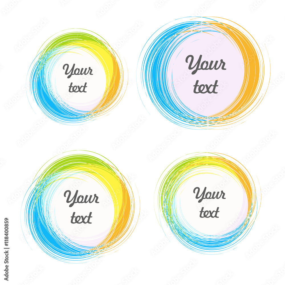 Aufkleber Design elements for the background. Color circular stickers with the text.