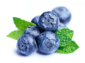 Sweet blueberries with leaves