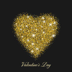 Heart shaped brilliant golden shine. With shining stars. Stylized text of the day of St. Valentines. Vector 