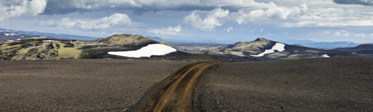wild road on the lava field in Iceland