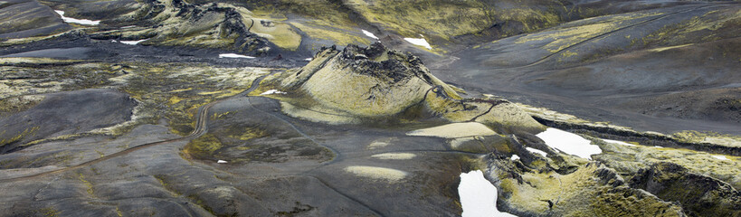 panoramic view to crater of old volcano in Iceland