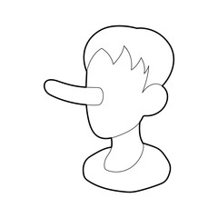 Boy with a long nose icon in outline style isolated on white background. Liar symbol