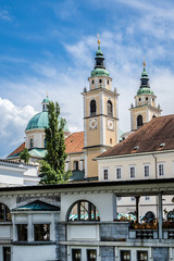 Market on Ljubljanica river embankment. Ljubljana, Slovenia.