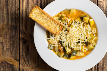 Zucchini in tomato sauce with bruschetta.